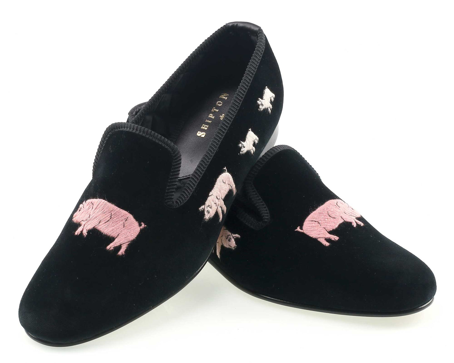 Piggies Motif Embroidered Velvet Slipper