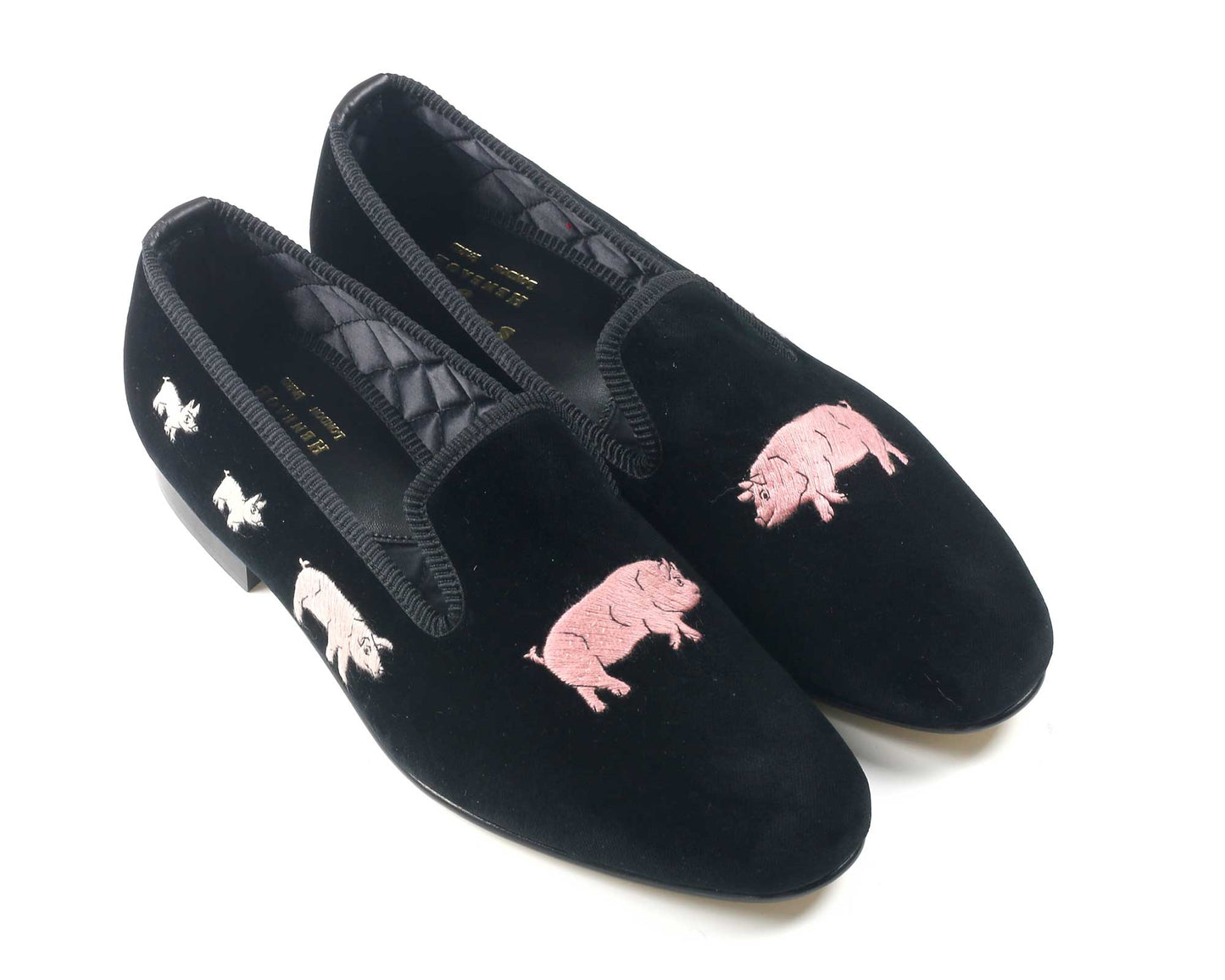 Piggies Motif Embroidered Velvet Slipper