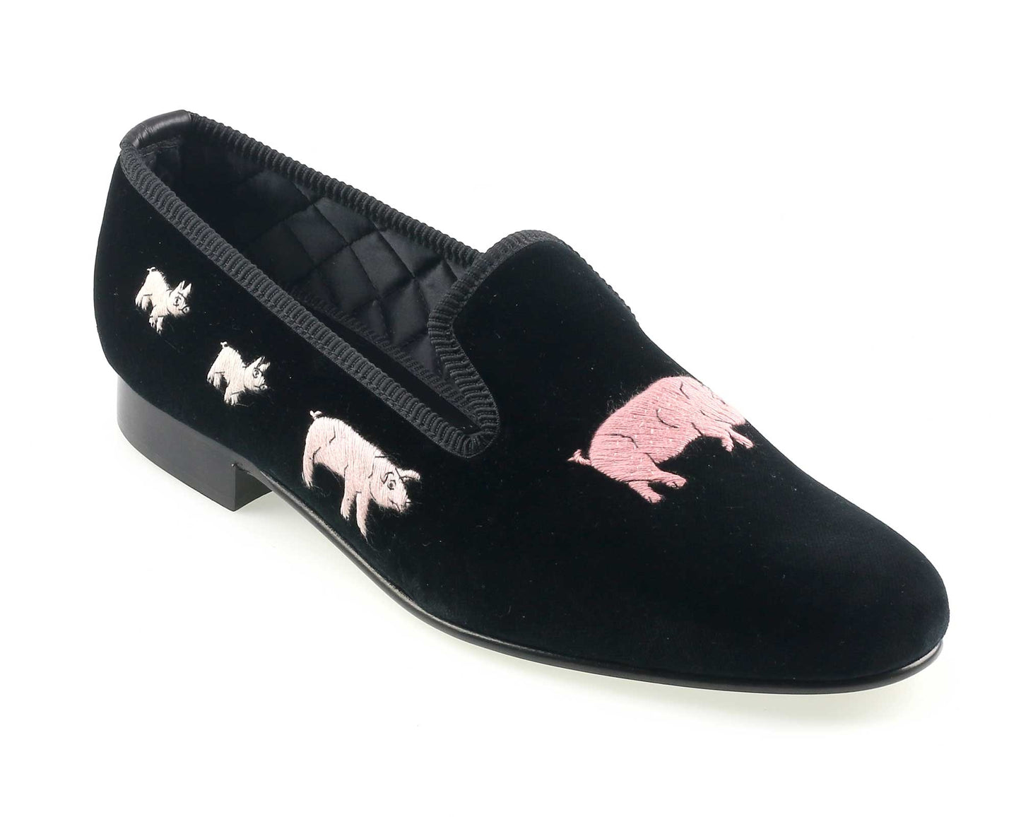 Piggies Motif Embroidered Velvet Slipper