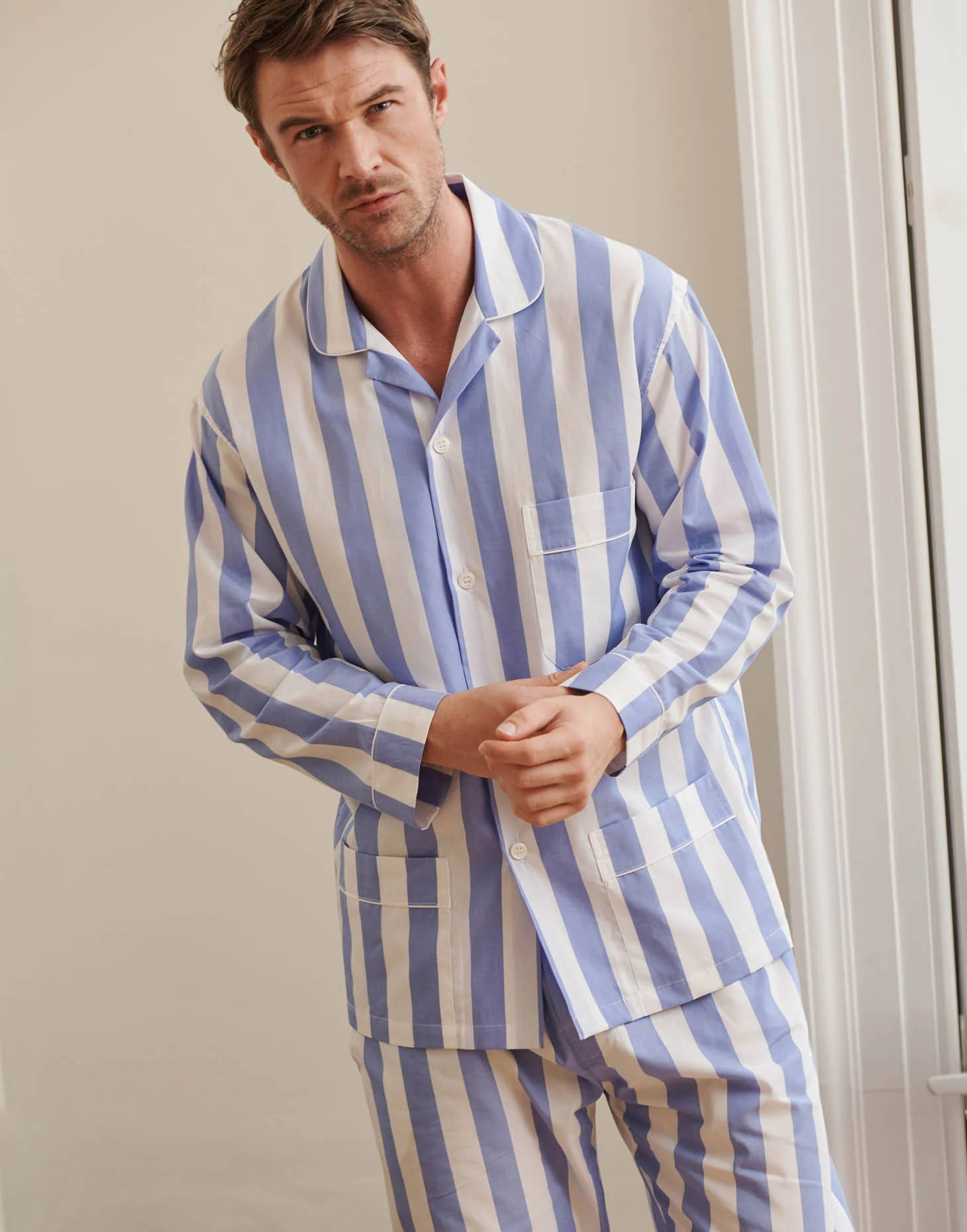 Mens Boat Blue Stripe Crisp Cotton Pyjama Set – Shipton Heneage