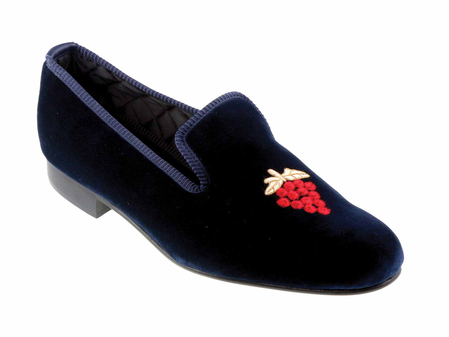 Red Grapes Motif Embroidered Velvet Slipper