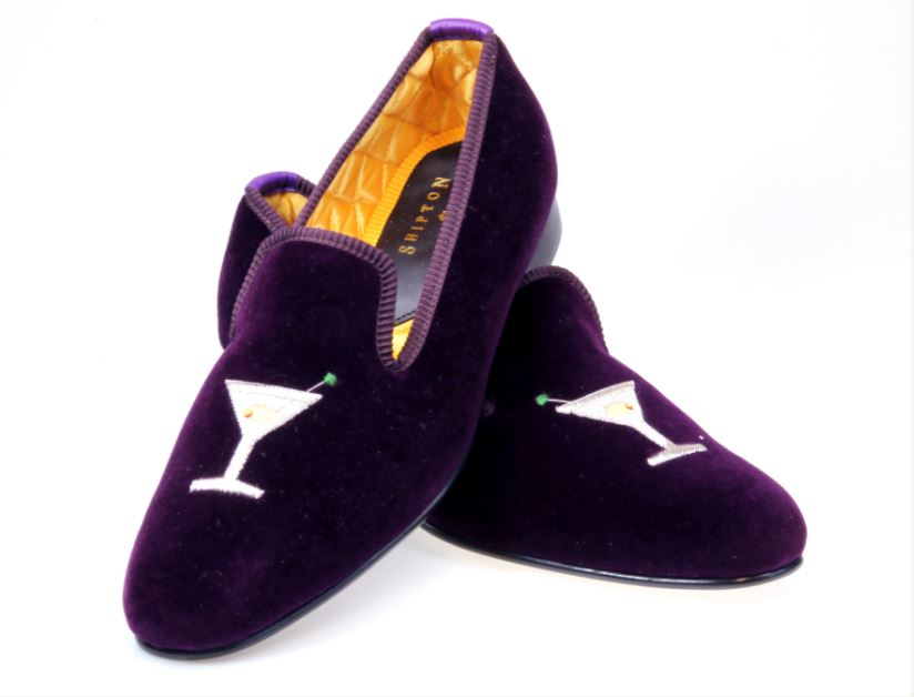 Mens NARROW Cocktail Motif Regal Velvet Slipper - UK 9