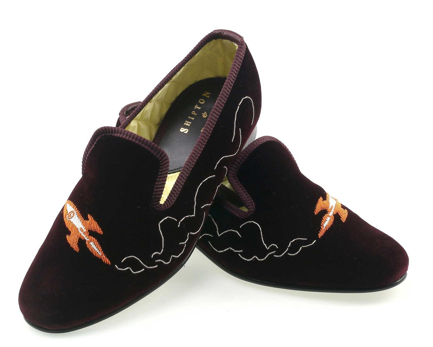 Rocket Motif Embroidered Velvet Slipper