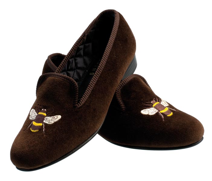 Bee Motif Embroidered Velvet Slipper