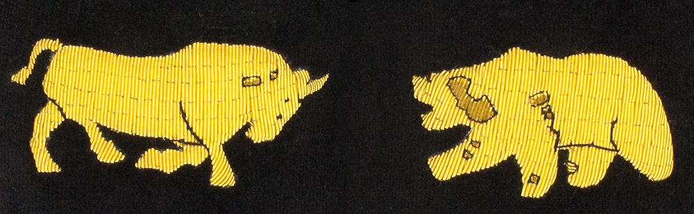Bear and Bull Motif Embroidered Velvet Slipper Close-up