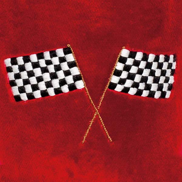 Chequered Flag Motif Embroidered Velvet Slipper Close-up