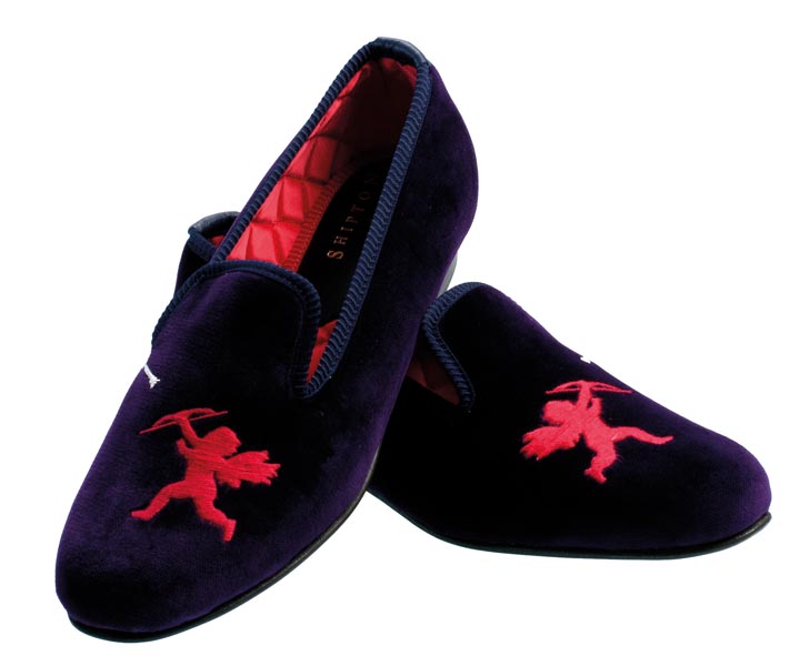 Cupid Motif Embroidered Velvet Slipper Pair