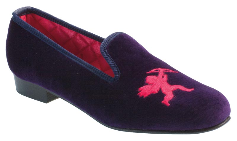 Cupid Motif Embroidered Velvet Slipper