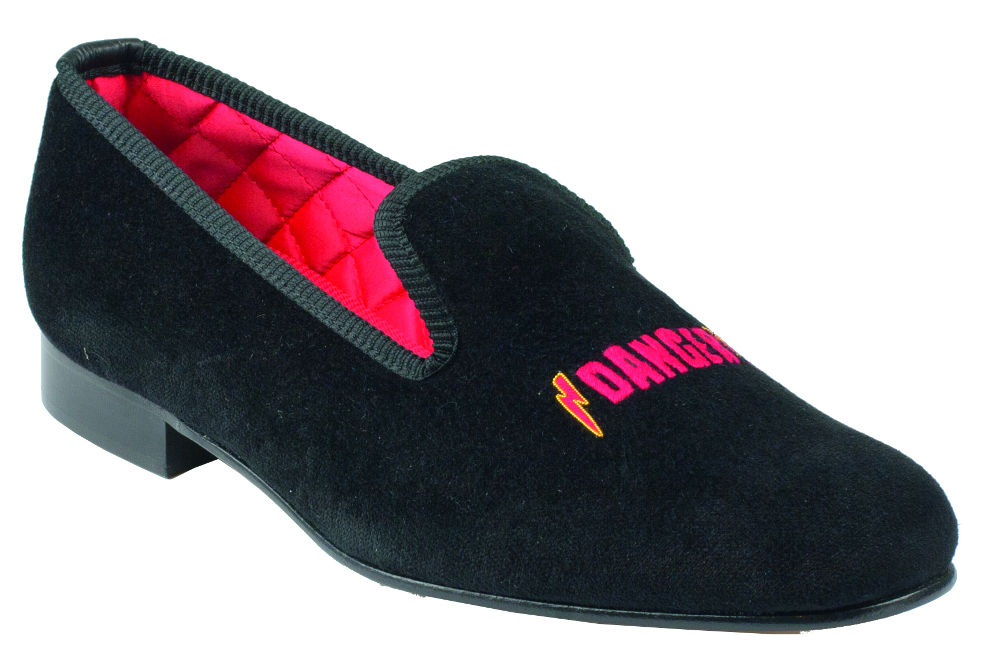 Danger Motif Embroidered Velvet Slipper - example