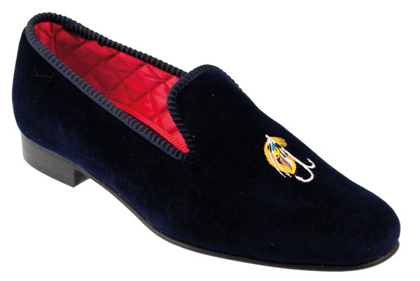 Salmon Fly Embroidered Velvet Slipper