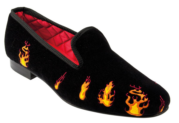 Flames Motif Embroidered Velvet Slippers