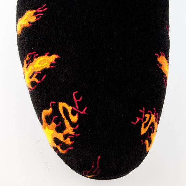 Flames Motif Embroidered Velvet Slippers Close