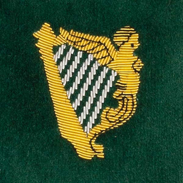 Irish Harp Motif Embroidered Velvet Slipper Close-up