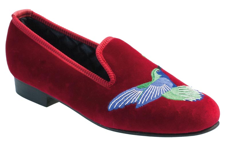 Humming Bird Motif Embroidered Velvet Slipper