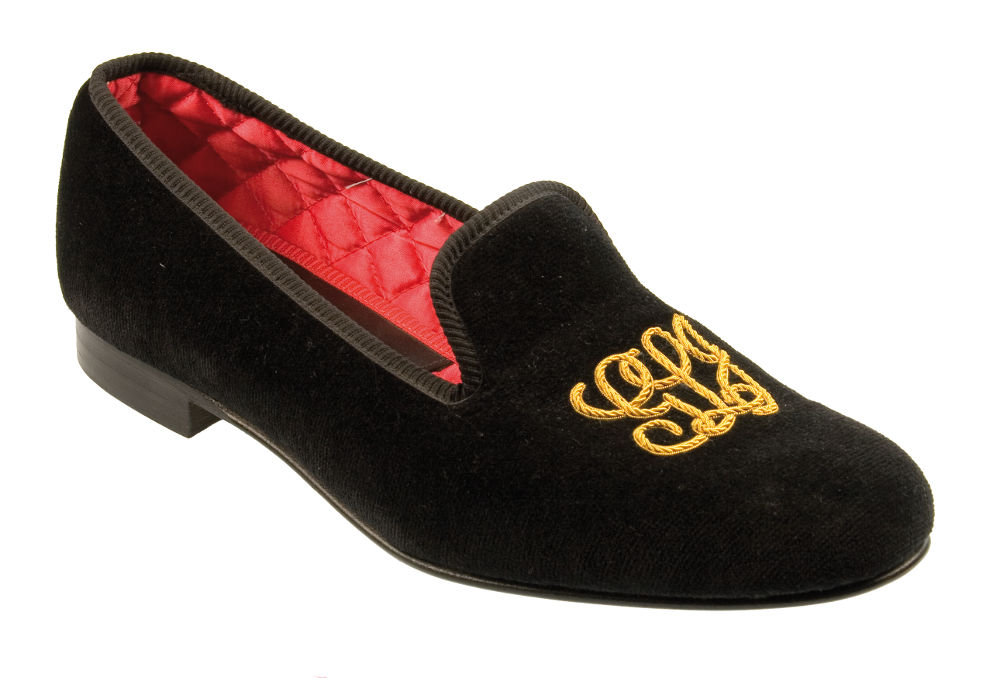 Initialled Monogrammed Velvet Slipper V - Script