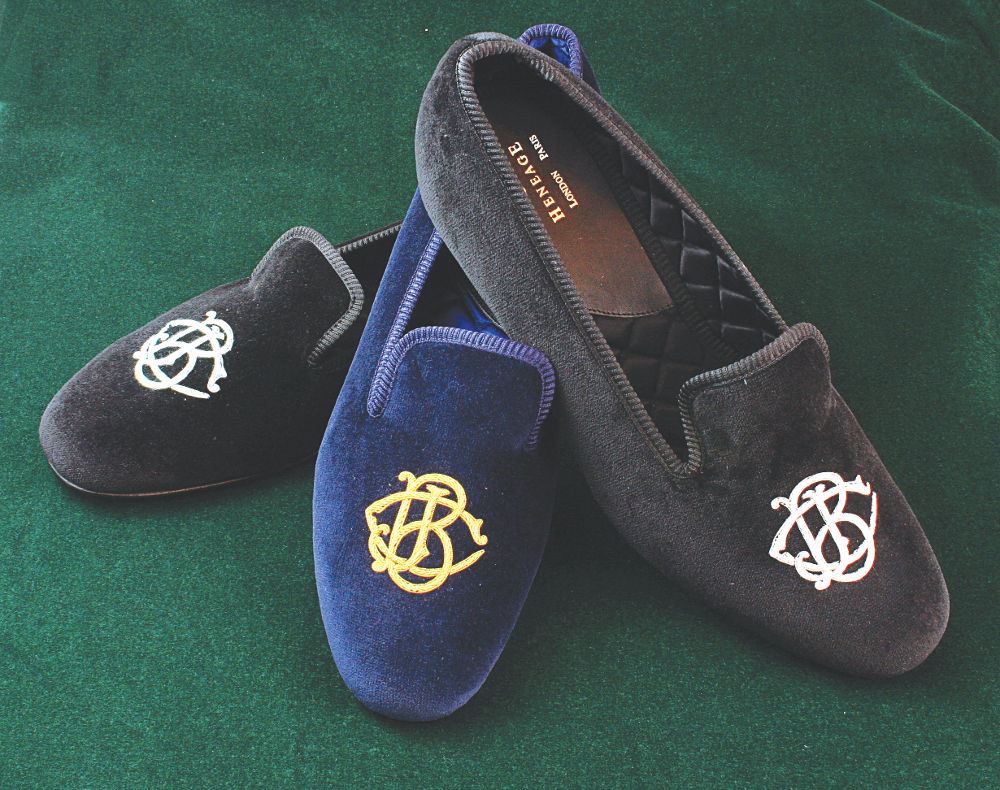 Initialled Monogrammed Velvet Slipper I - Fancy Block