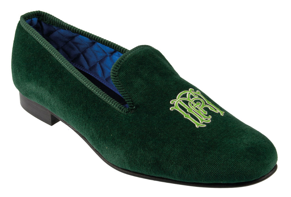Initialled Monogrammed Velvet Slipper IV - Fancy Block