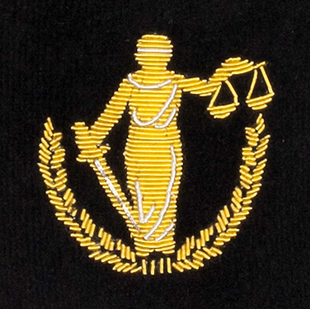 Justice Motif Embroidered Velvet Slipper Close-up