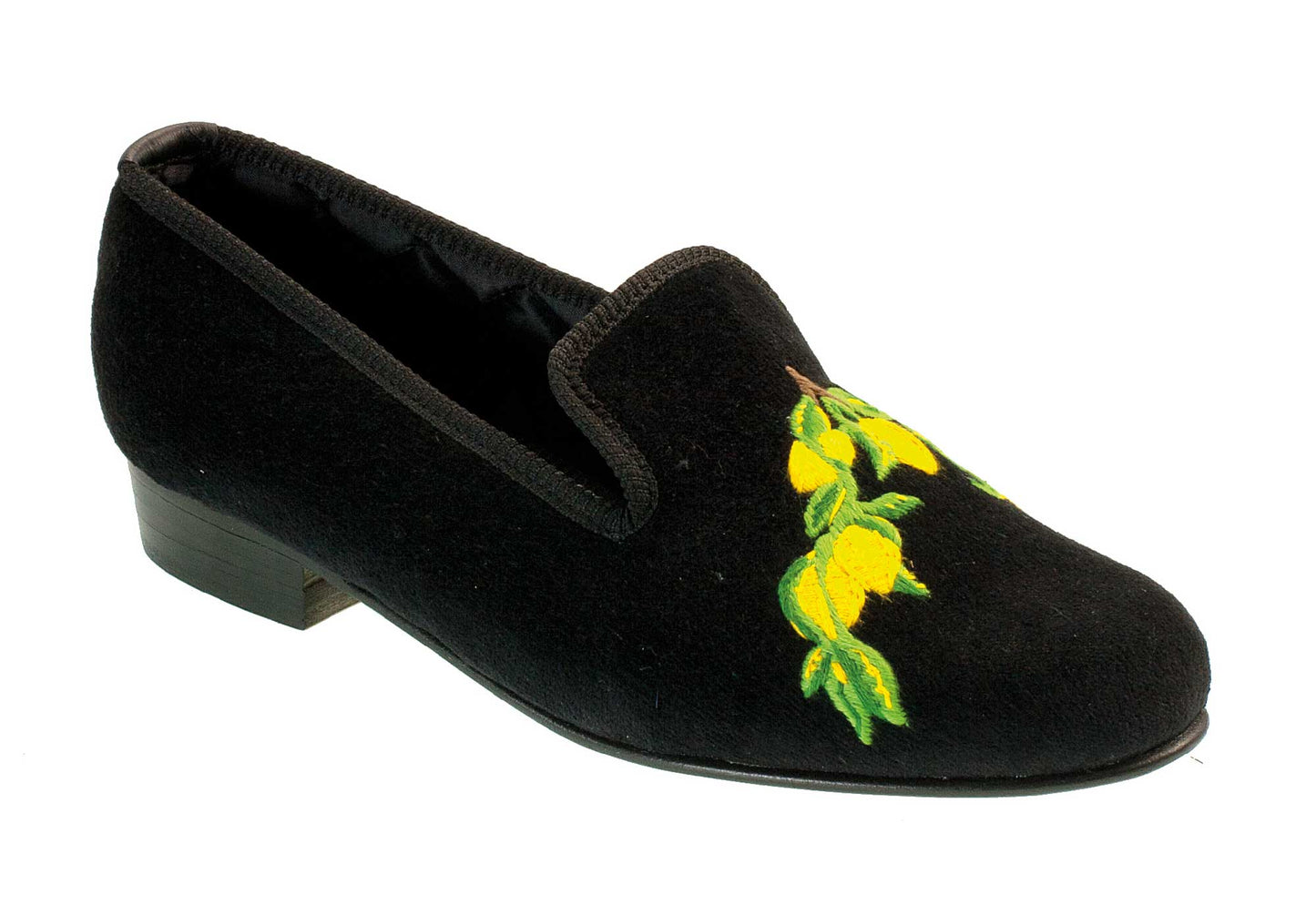 Lemon Motif Embroidered Velvet Slipper