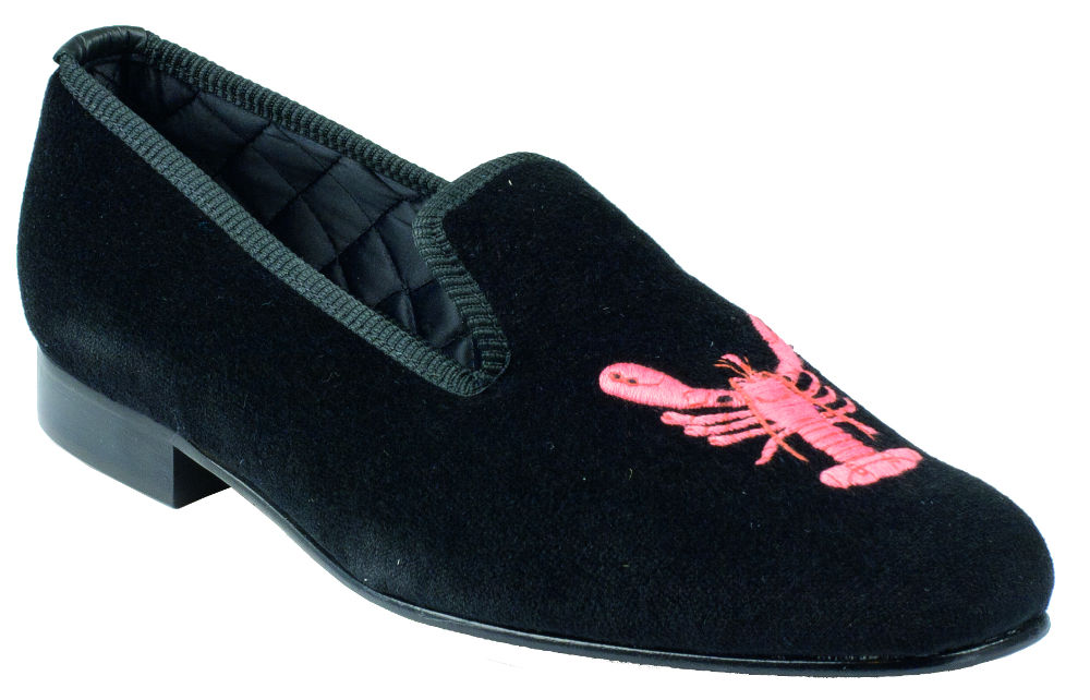 Lobster Motif Embroidered Velvet Slipper