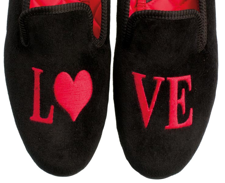 Love Motif Embroidered Velvet Slipper