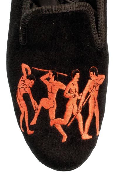 Mythological Motif Embroidered Velvet Slipper Close