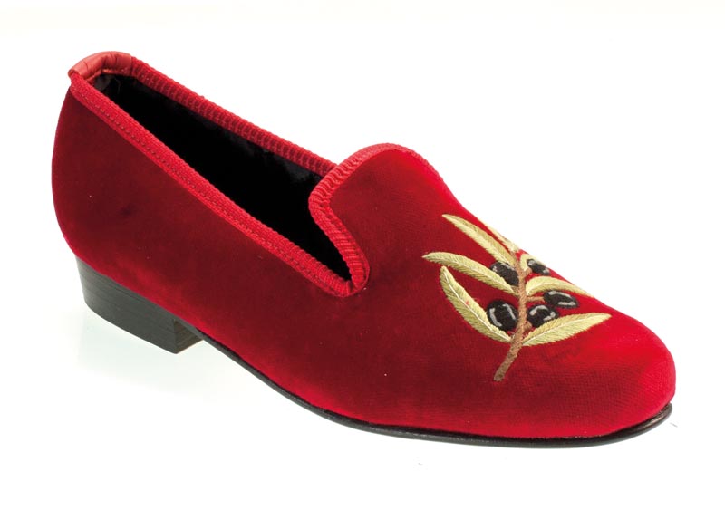 Olives Motif Embroidered Velvet Slipper