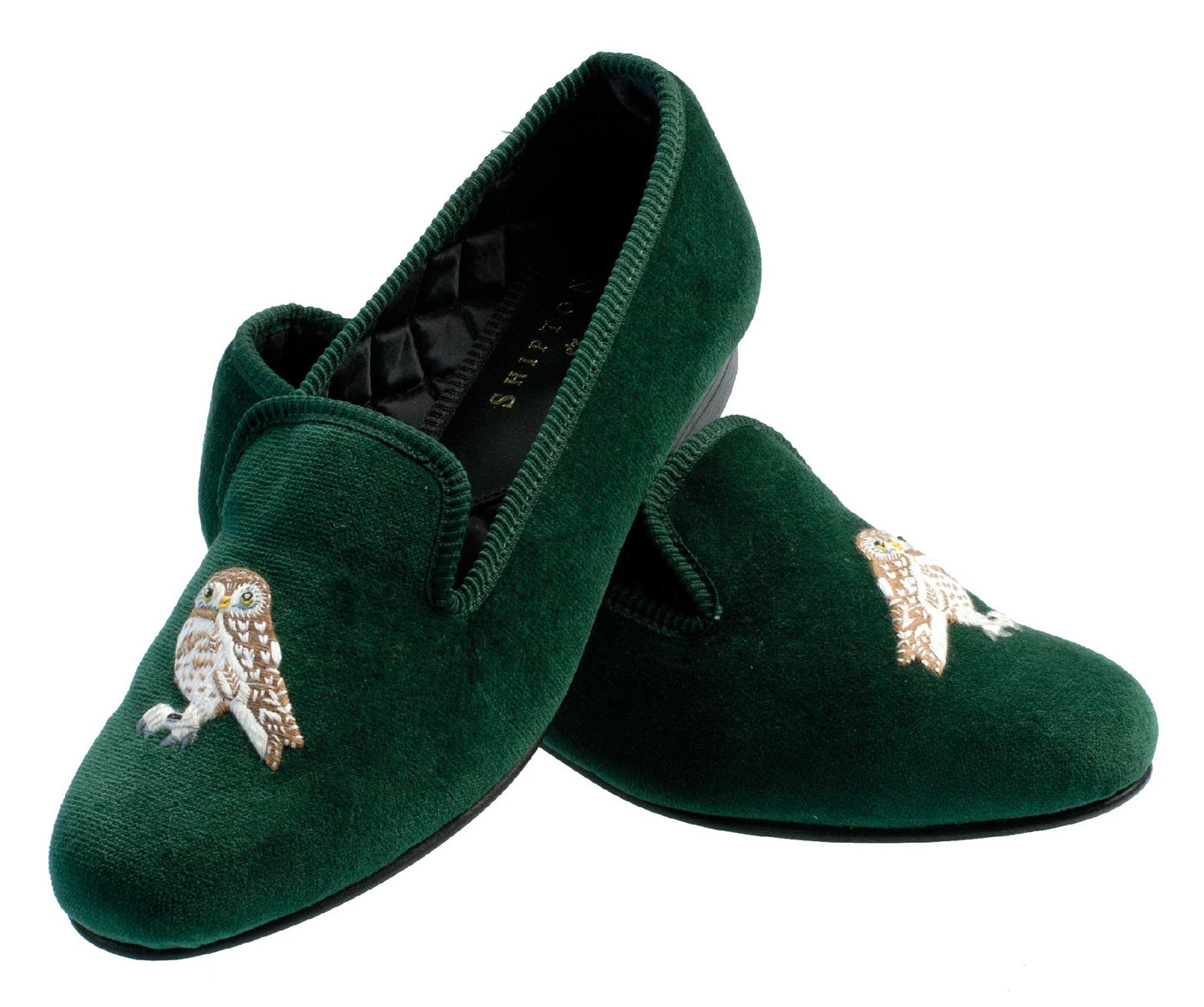 Owl Embroidered Velvet Slippers