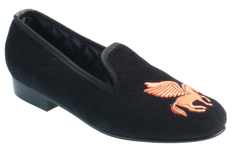 Pegasus Motif Embroidered Velvet Slipper