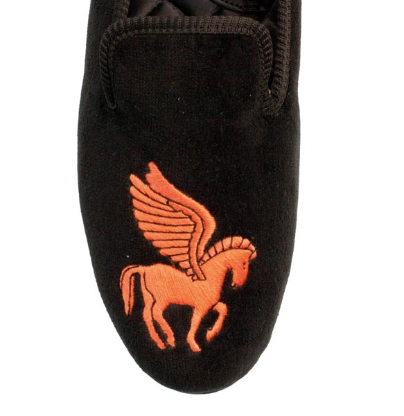 Pegasus Motif Embroidered Velvet Slipper Close