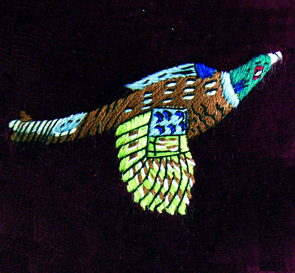 Pheasant Embroidered Velvet Slipper close