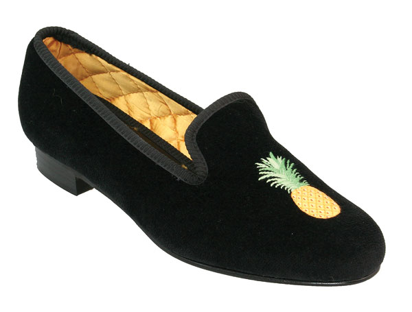 Pineapple Embroidered Velvet Slipper