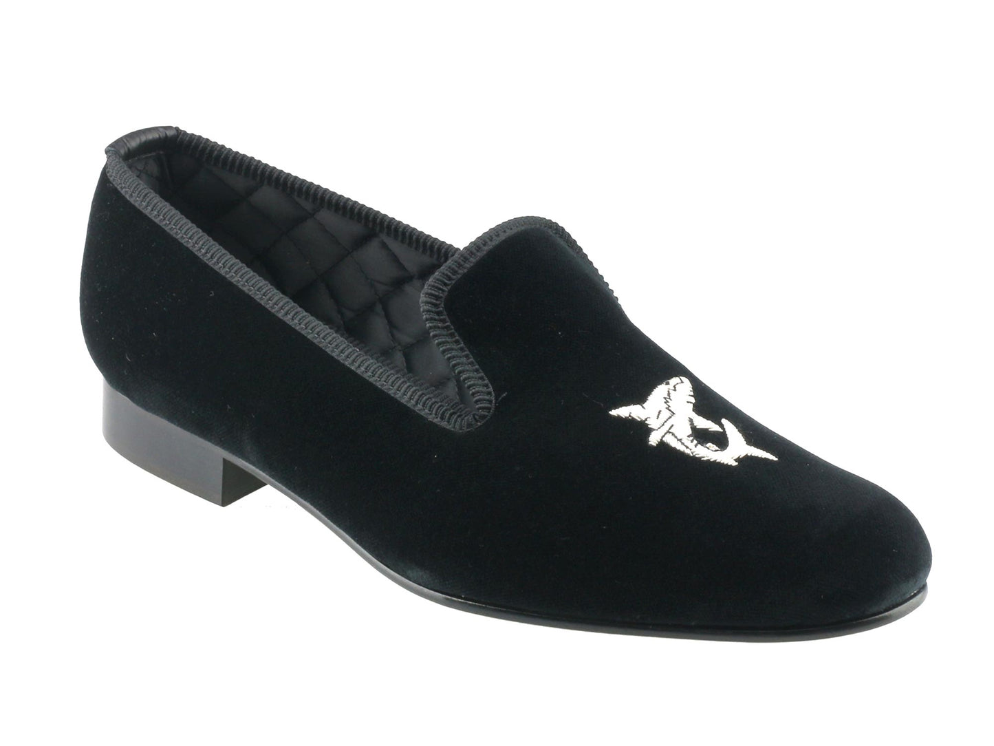 Shark Motif Embroidered Velvet Slipper