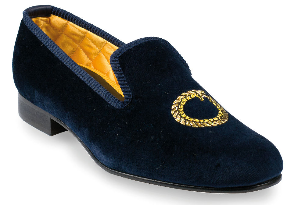 Uroboros Motif Embroidered Velvet Slipper