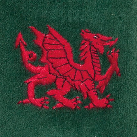 Welsh Dragon Motif Embroidered Velvet Slipper CLose-up