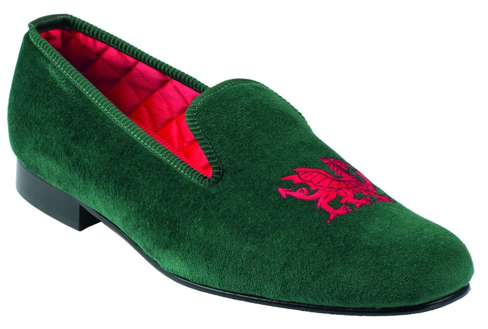 Welsh Dragon Motif Embroidered Velvet Slipper