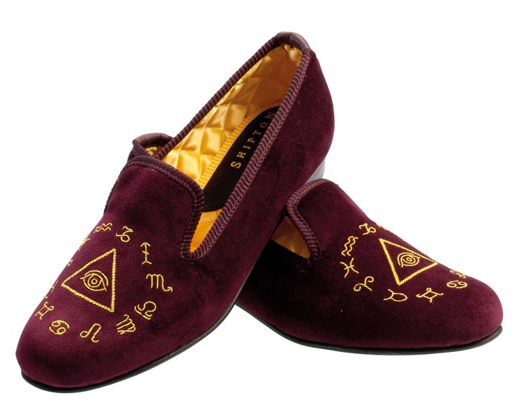 Zodiac Motif Embroidered Velvet Slipper Pair