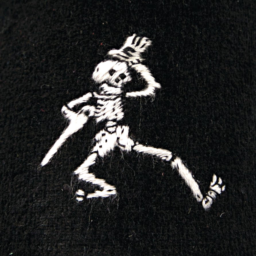 Top Hat Skeleton Motif Embroidered Velvet Slipper
