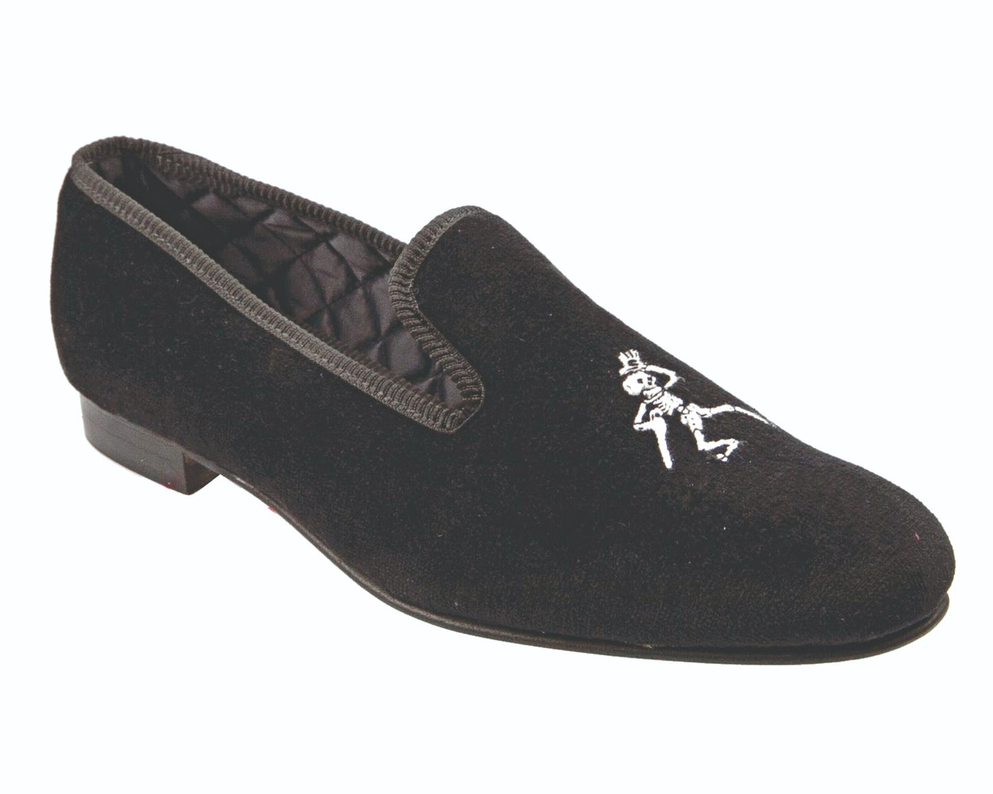 Top Hat Skeleton Motif Embroidered Velvet Slipper