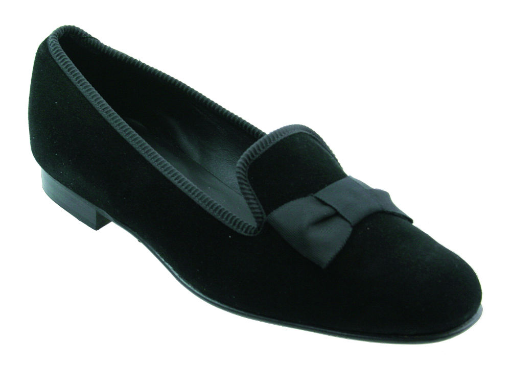 Black Suede Albert Slipper with Bow