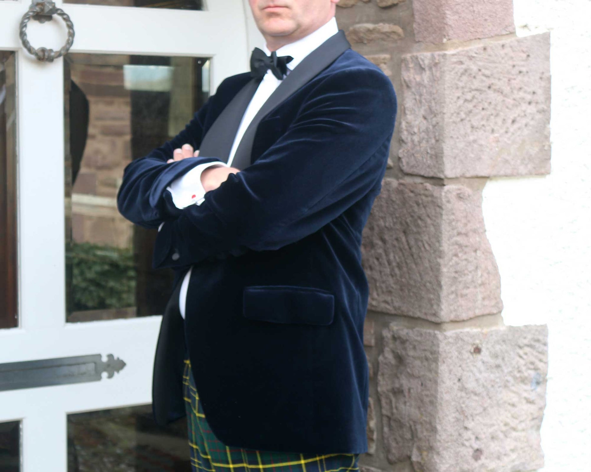 Navy Blue Velvet Smoking Jacket Side