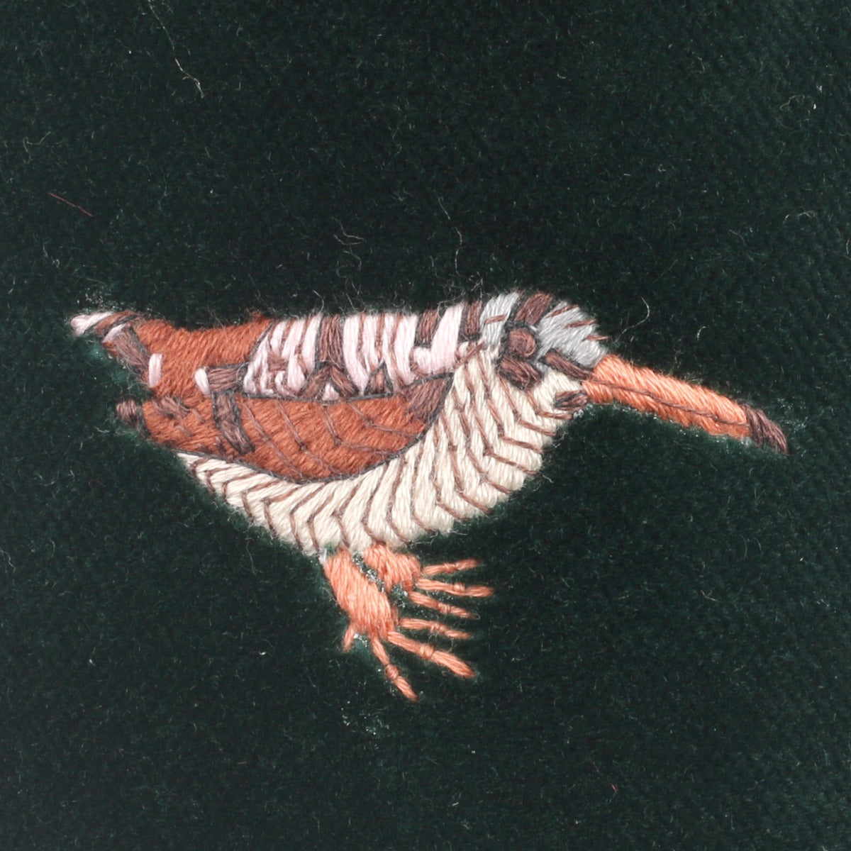 Standing Woodcock Motif Embroidered Velvet Slipper