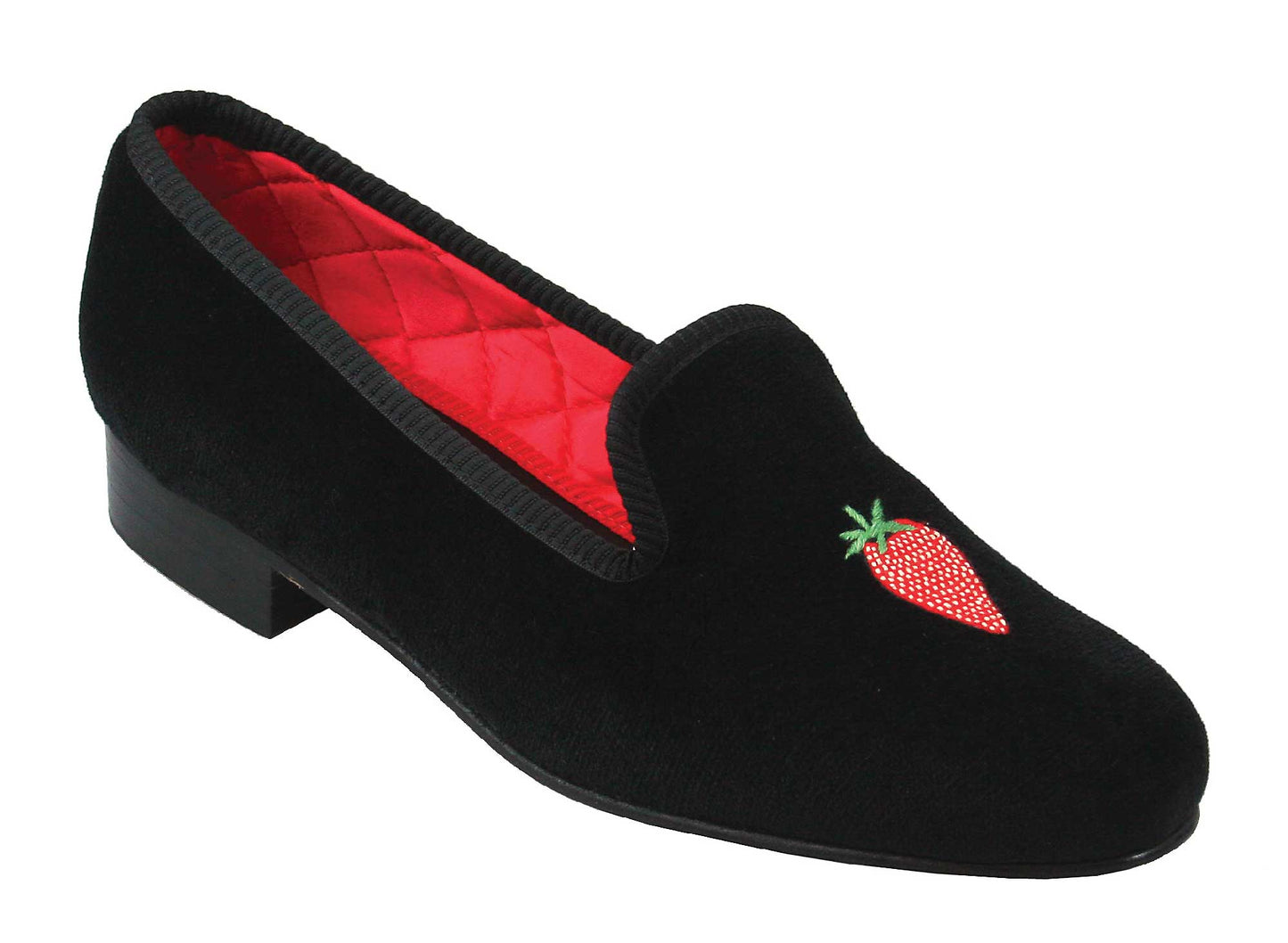 Strawberry Embroidered Velvet Slipper