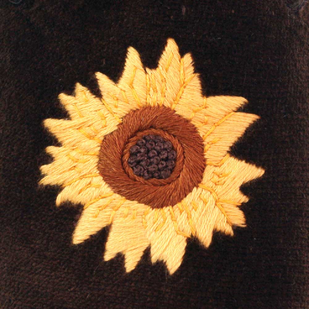 Sunflower Embroidered Velvet Slipper Close