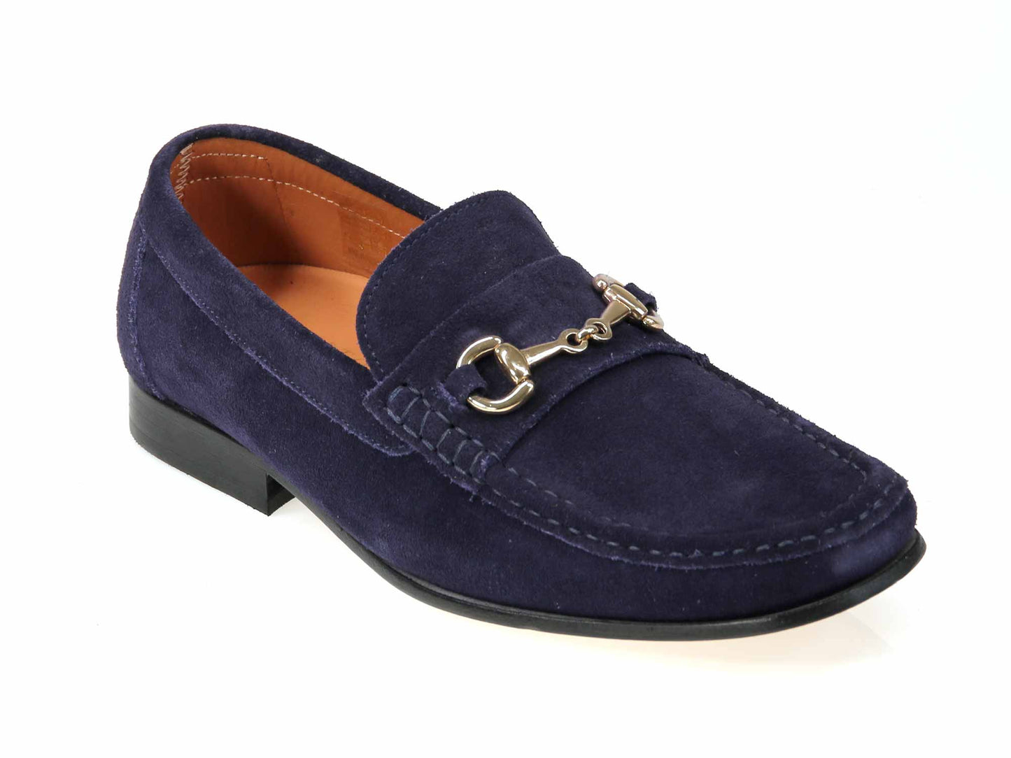Tiber Mens Navy Suede Horsebit Snaffle Buckled Loafer