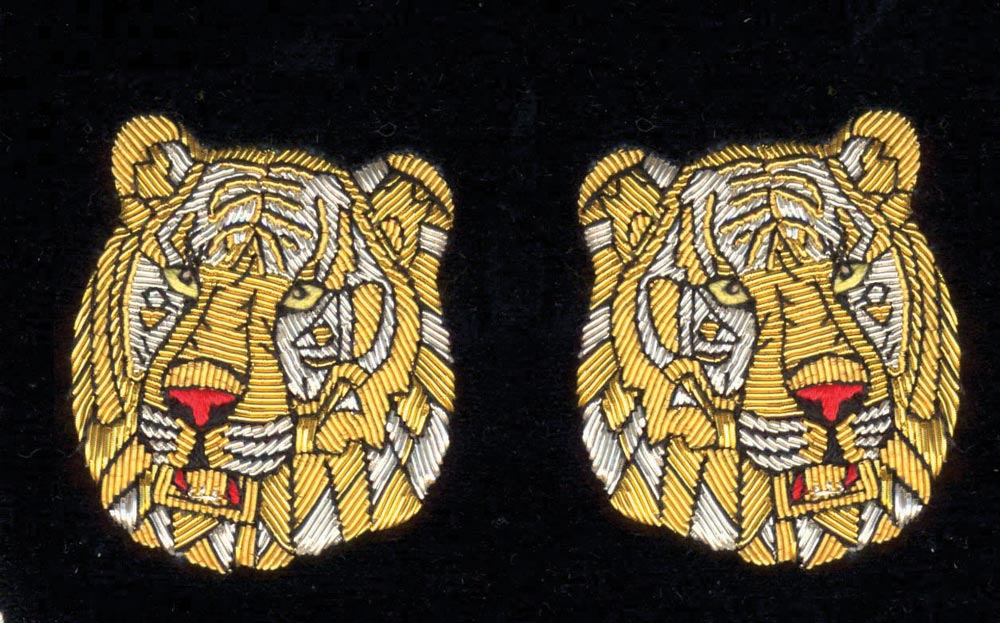 Tiger Face Wire Embroidered Velvet Slipper pair
