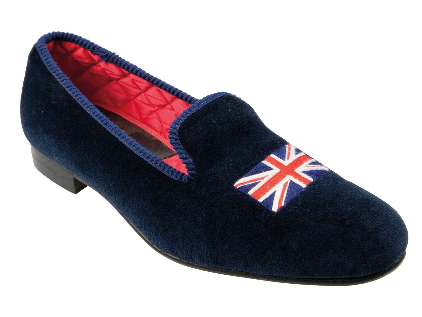 Union Jack Motif Embroidered Velvet Slipper