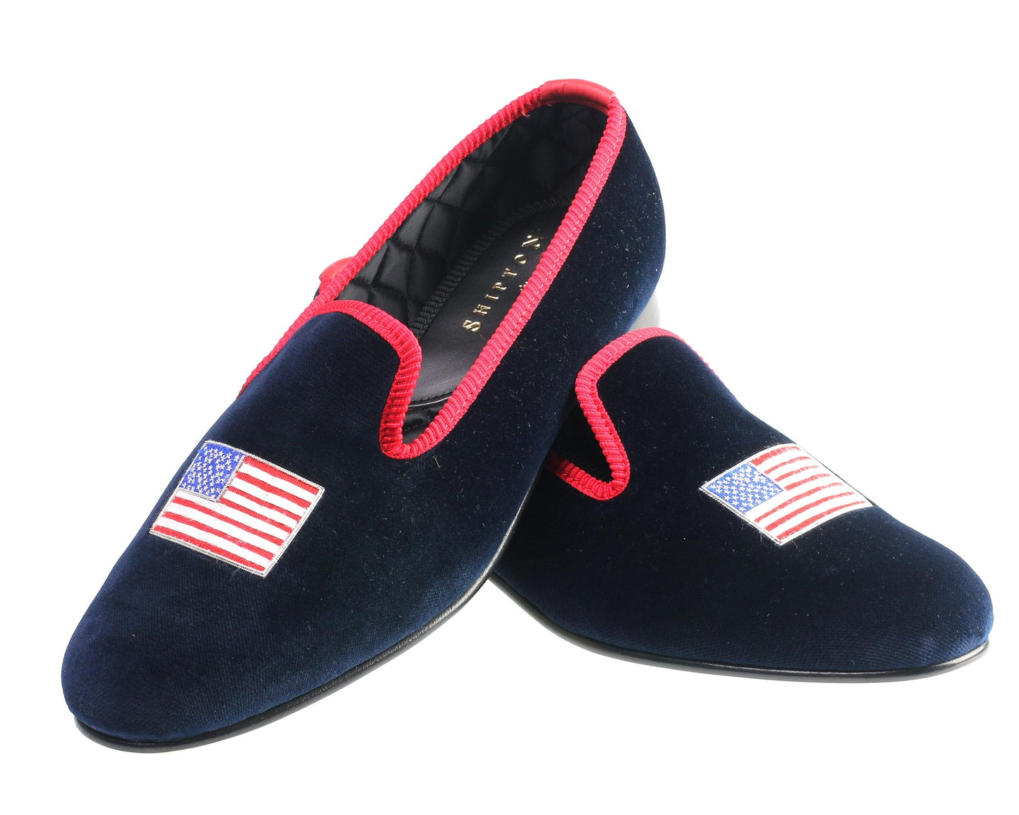 USA Flag Motif Embroidered Velvet Slipper