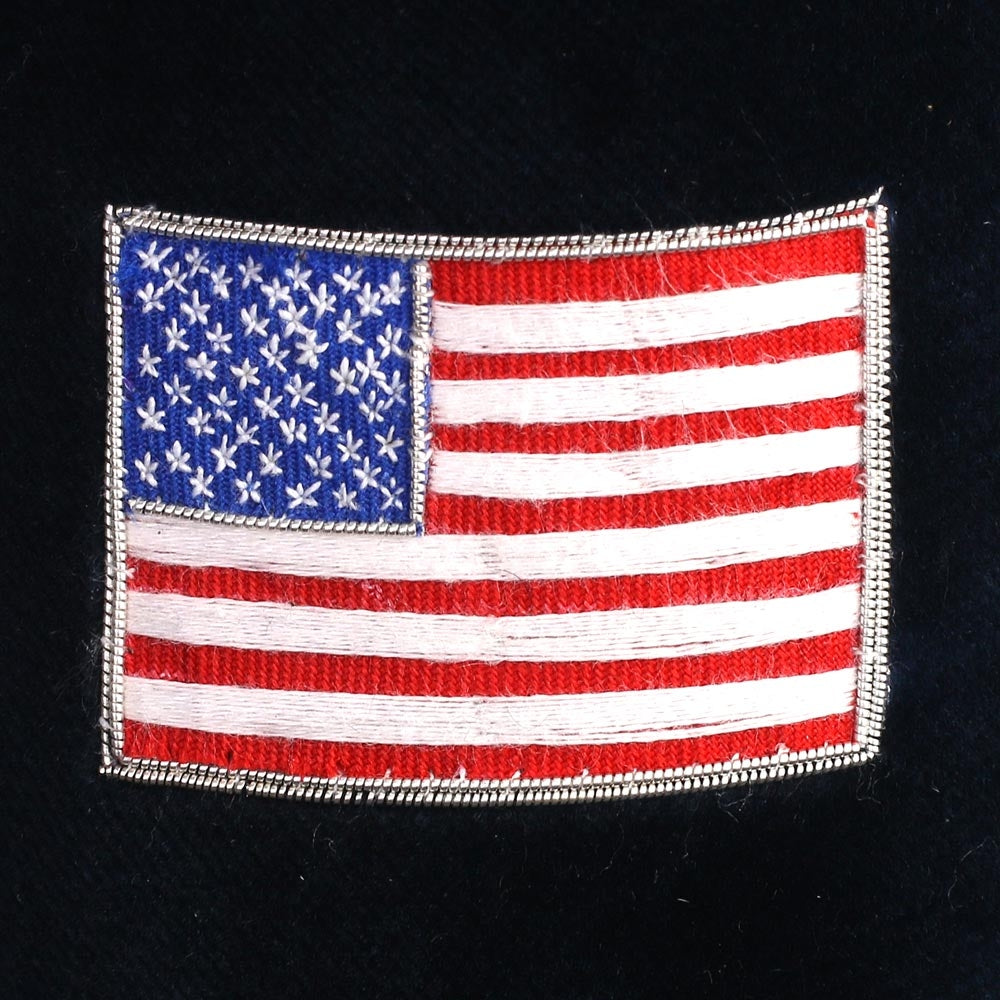 USA Flag Motif Embroidered Velvet Slipper