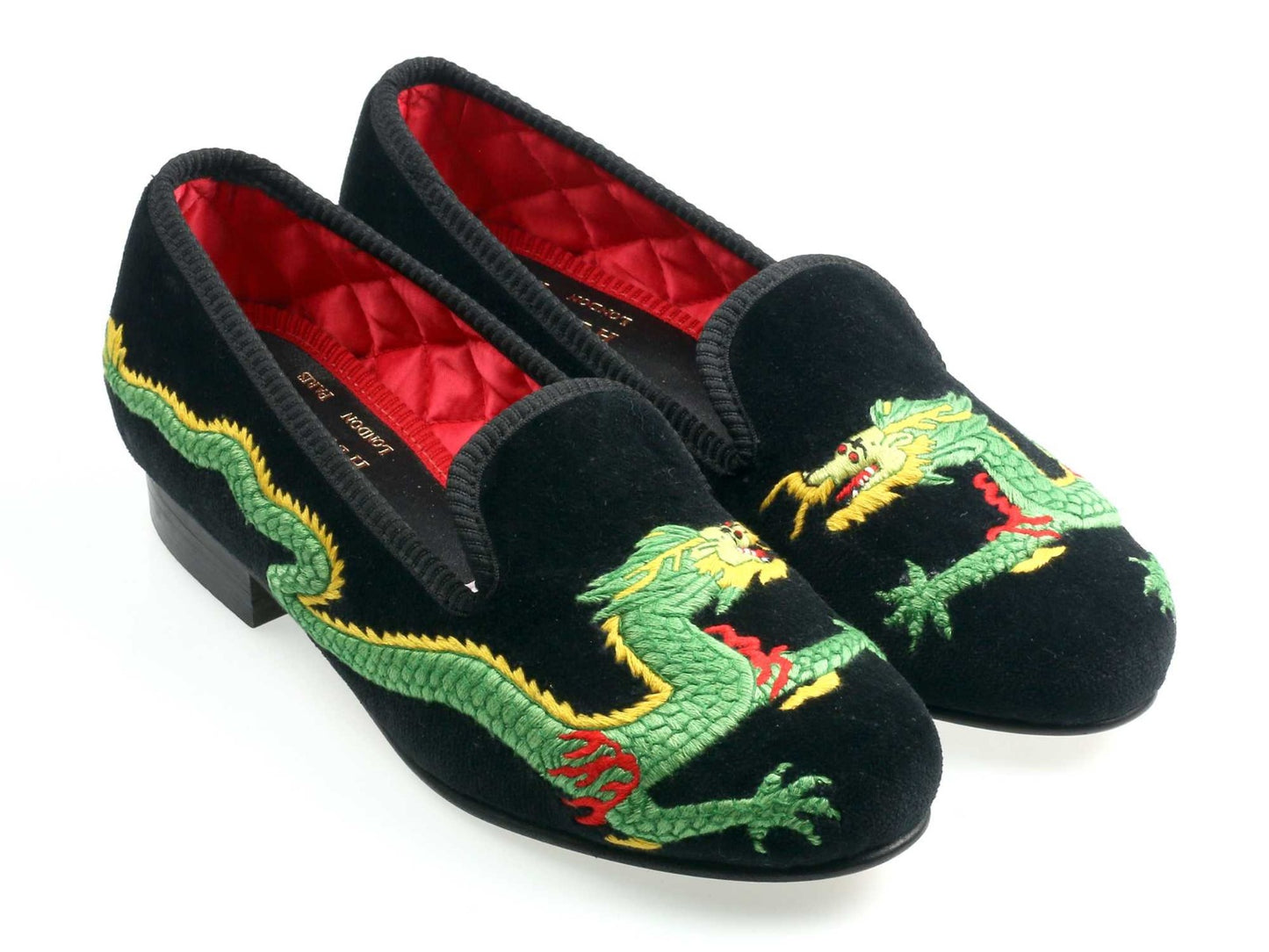 Ladies Green Ivy Motif Navy Velvet Slipper - UK 6